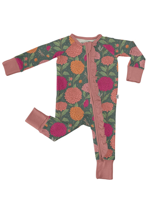 Dahlias Fall Floral Long Sleeve Zip PJ