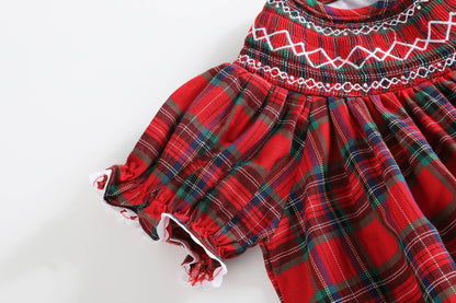 Red Christmas Plaid Smocked Bishop Dress