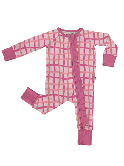 Pink Wavy Plaid Zip Pajamas