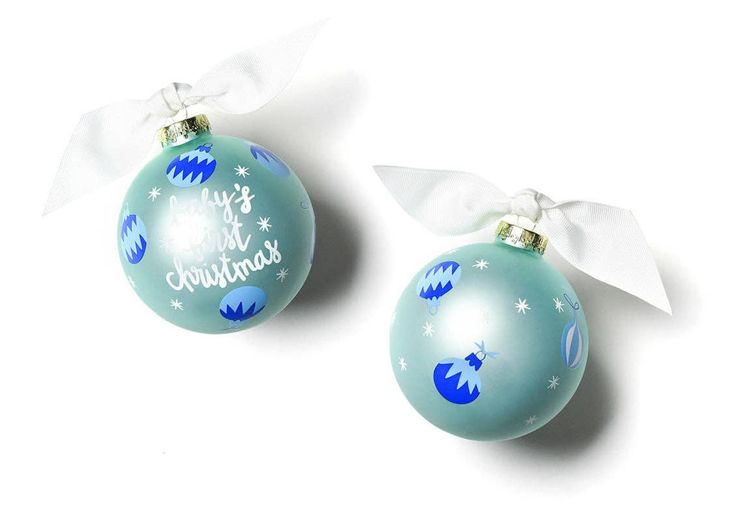 Blue Baby's First Christmas Glass Ornament