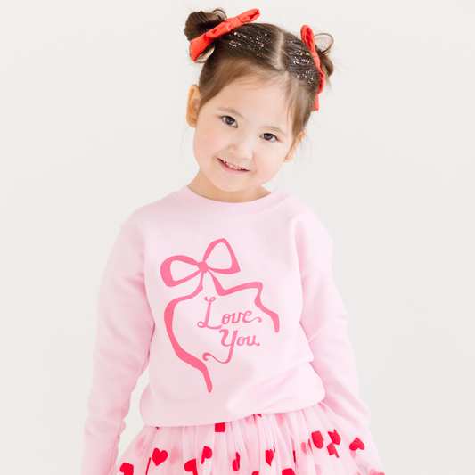 Pink Love You Coquette Bow Valentines Day Kids sweatshirt