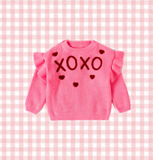 Pink XOXO Valentine Ruffle Sweater